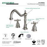 Essex KS1998BEX Two-Handle 3-Hole Deck Mount Widespread Bathroom Faucet with Brass Pop-Up, Brushed Nickel