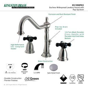 Duchess KS1998PKX Two-Handle 3-Hole Deck Mount Widespread Bathroom Faucet with Brass Pop-Up, Brushed Nickel