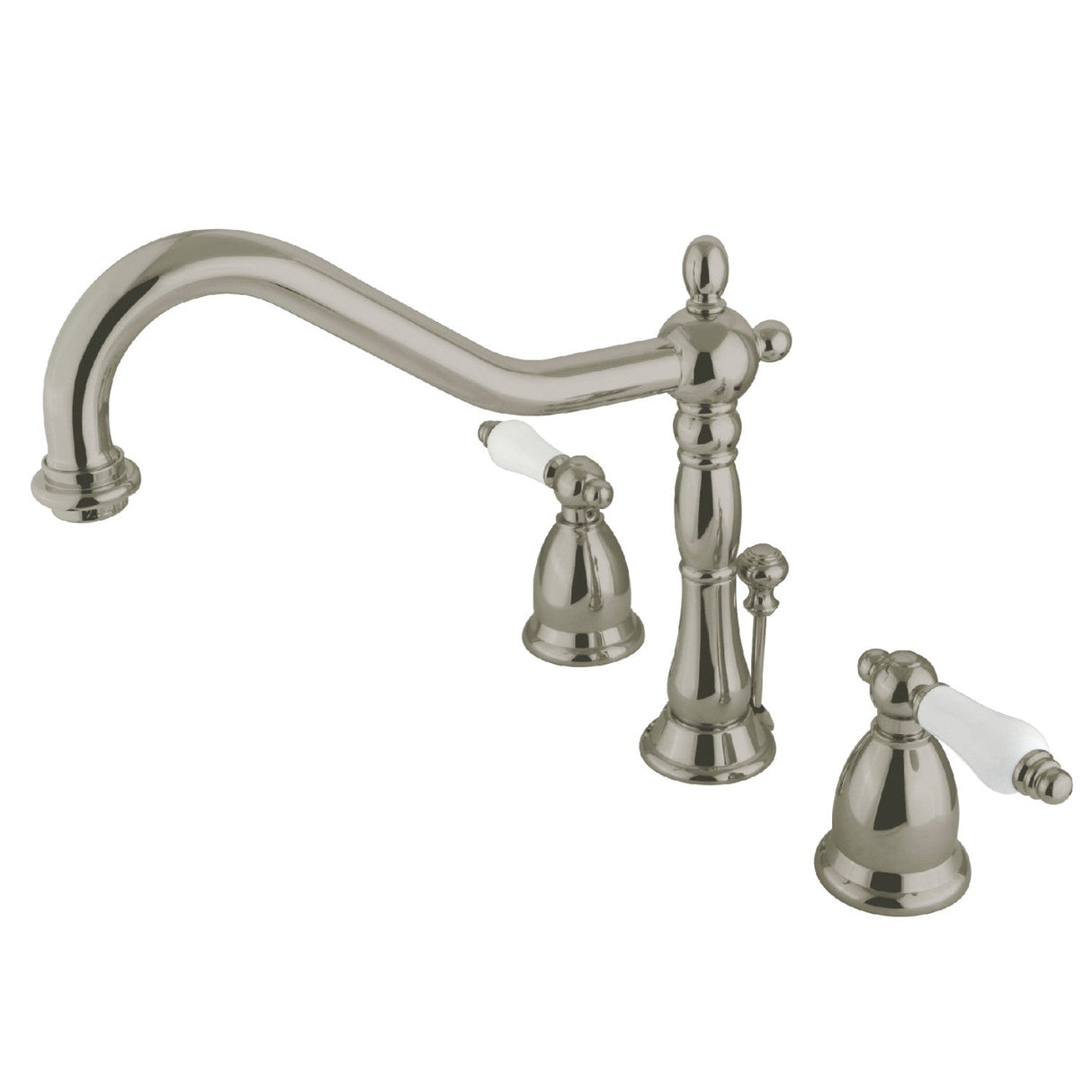 Heritage KS1998PL Two-Handle 3-Hole Deck Mount Widespread Bathroom Faucet with Brass Pop-Up, Brushed Nickel