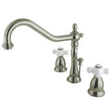 Heritage KS1998PX Two-Handle 3-Hole Deck Mount Widespread Bathroom Faucet with Brass Pop-Up, Brushed Nickel