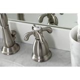 French Country KS1998TX Two-Handle 3-Hole Deck Mount Widespread Bathroom Faucet with Brass Pop-Up, Brushed Nickel