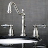 Wilshire KS1998WLL Two-Handle 3-Hole Deck Mount Widespread Bathroom Faucet with Brass Pop-Up, Brushed Nickel