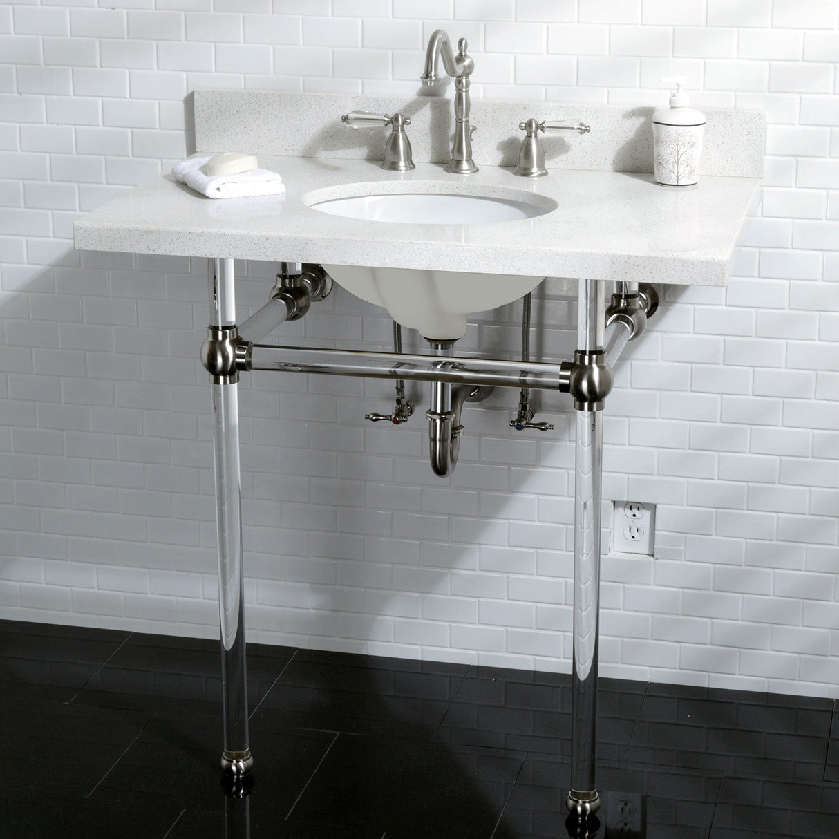 Wilshire KS1998WLL Two-Handle 3-Hole Deck Mount Widespread Bathroom Faucet with Brass Pop-Up, Brushed Nickel