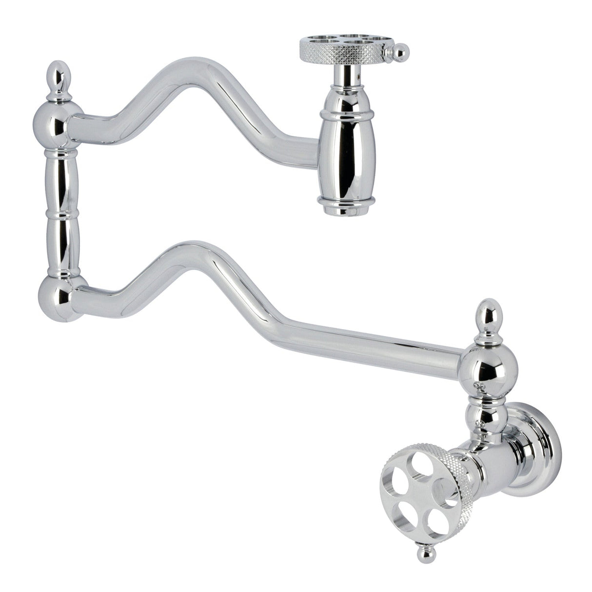 Webb KS2101RKX Two-Handle 1-Hole Wall Mount Pot Filler with Knurled Handle, Polished Chrome