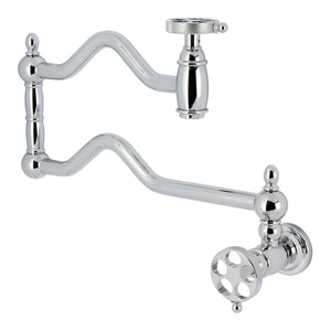 Wendell KS2101RKZ Two-Handle 1-Hole Wall Mount Pot Filler with Knurled Handle, Polished Chrome