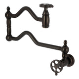 Wendell KS2105RKZ Two-Handle 1-Hole Wall Mount Pot Filler with Knurled Handle, Oil Rubbed Bronze