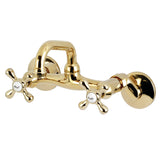 Kingston KS212PB Two-Handle 2-Hole Wall Mount Bar Faucet, Polished Brass