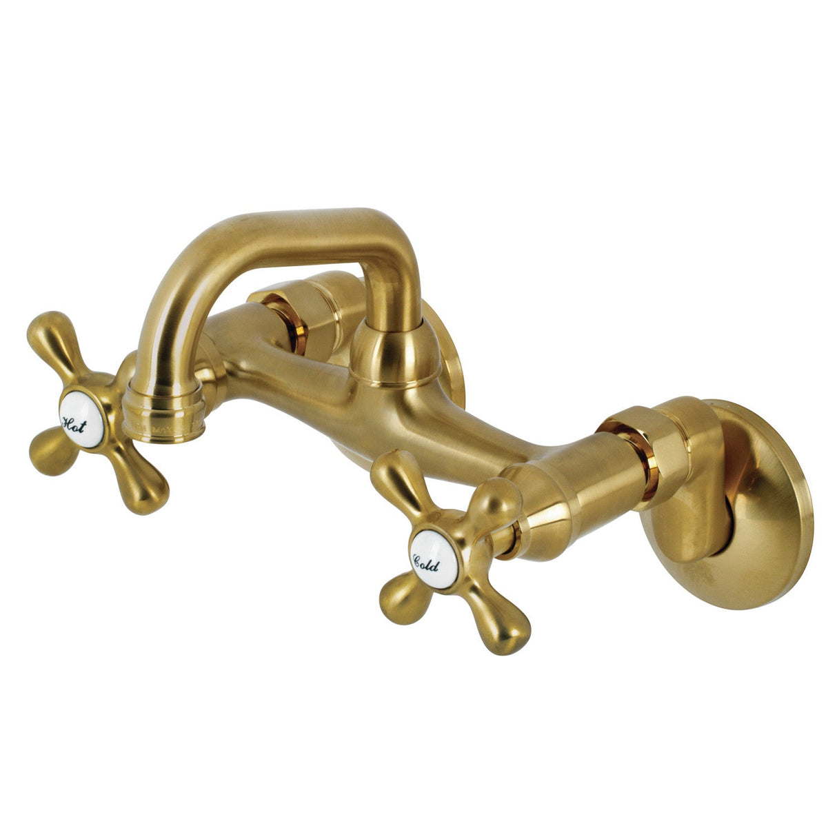 Kingston KS212SB Two-Handle 2-Hole Wall Mount Bar Faucet, Brushed Brass