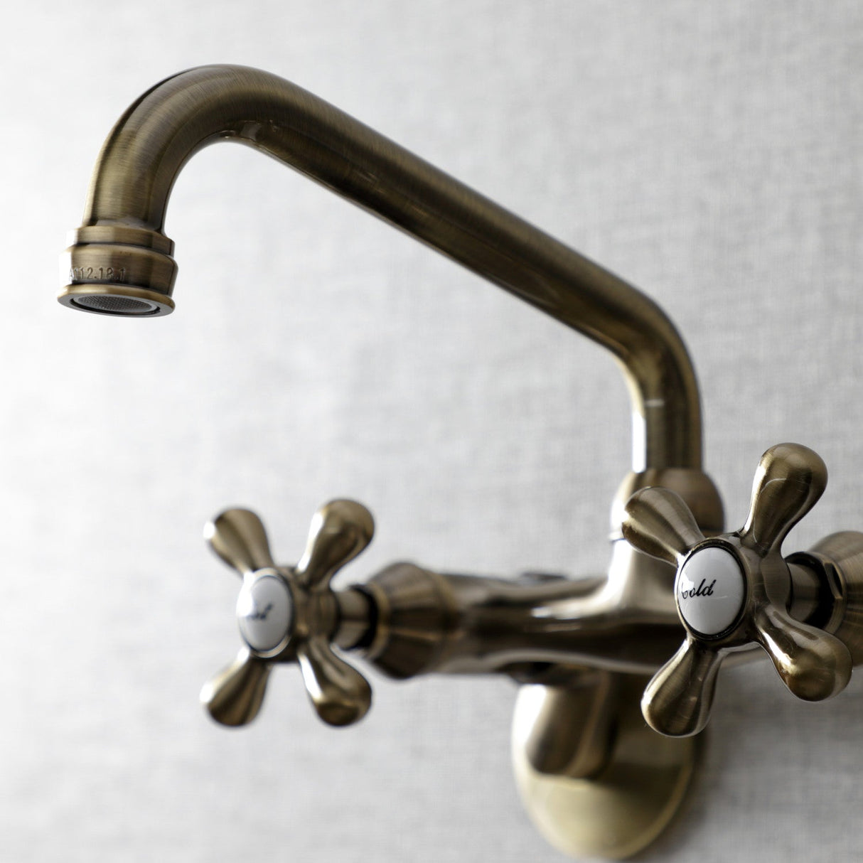 Kingston KS213AB Two-Handle 2-Hole Wall Mount Kitchen Faucet, Antique Brass