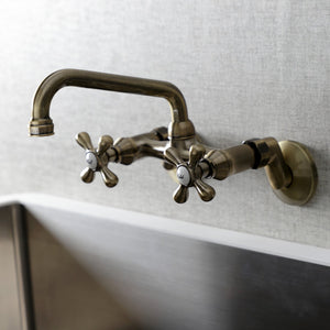 Kingston KS213AB Two-Handle 2-Hole Wall Mount Kitchen Faucet, Antique Brass