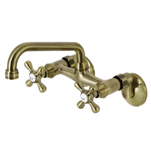 Kingston KS213AB Two-Handle 2-Hole Wall Mount Kitchen Faucet, Antique Brass