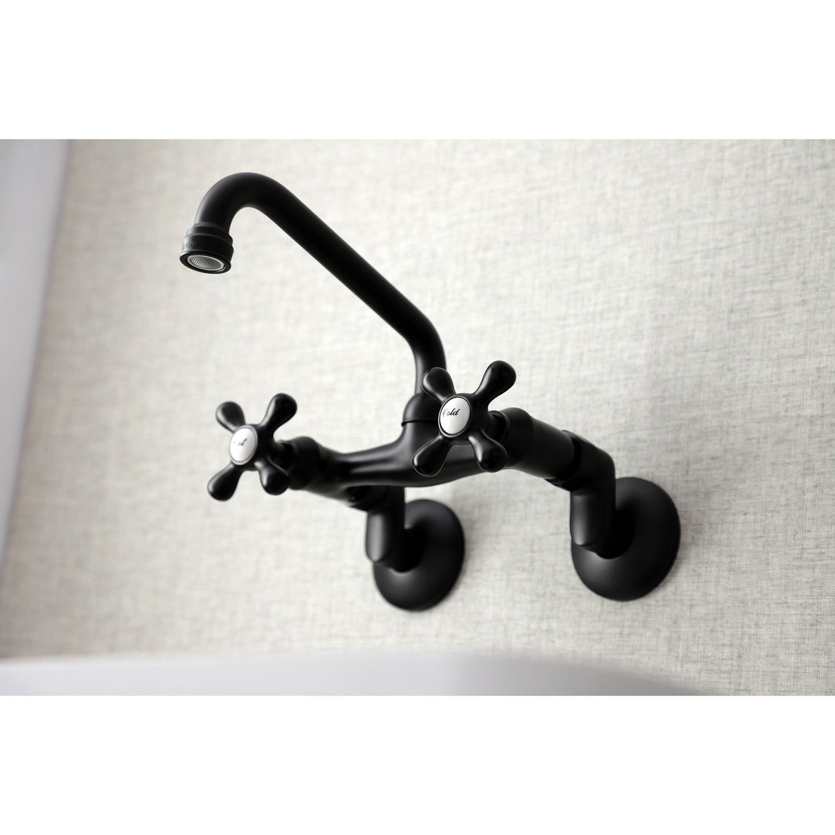 Kingston KS213MB Two-Handle 2-Hole Wall Mount Kitchen Faucet, Matte Black
