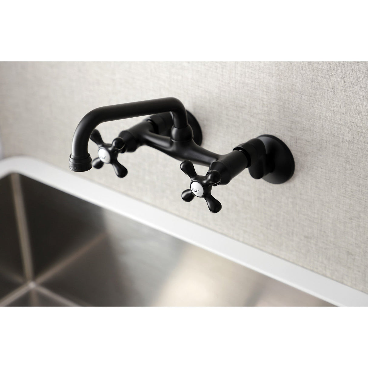 Kingston KS213MB Two-Handle 2-Hole Wall Mount Kitchen Faucet, Matte Black