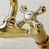 Kingston KS213PB Two-Handle 2-Hole Wall Mount Kitchen Faucet, Polished Brass