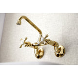 Kingston KS213PB Two-Handle 2-Hole Wall Mount Kitchen Faucet, Polished Brass