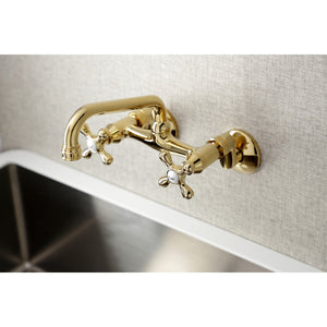 Kingston KS213PB Two-Handle 2-Hole Wall Mount Kitchen Faucet, Polished Brass