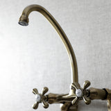 Kingston KS214AB Two-Handle 2-Hole Wall Mount Kitchen Faucet, Antique Brass