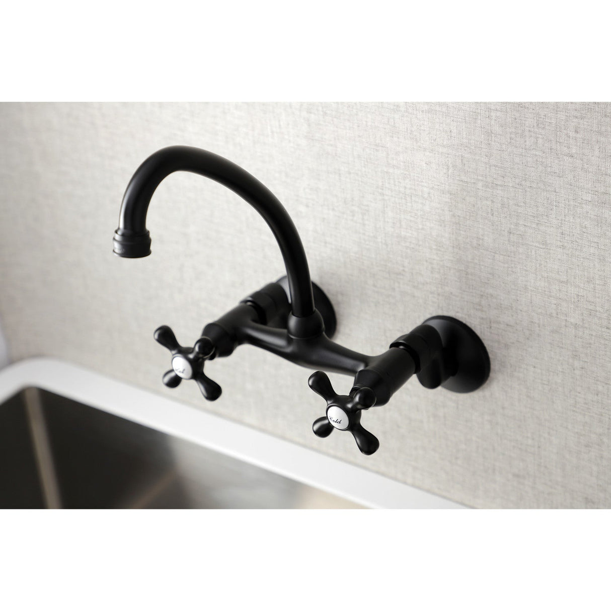 Kingston KS214MB Two-Handle 2-Hole Wall Mount Kitchen Faucet, Matte Black