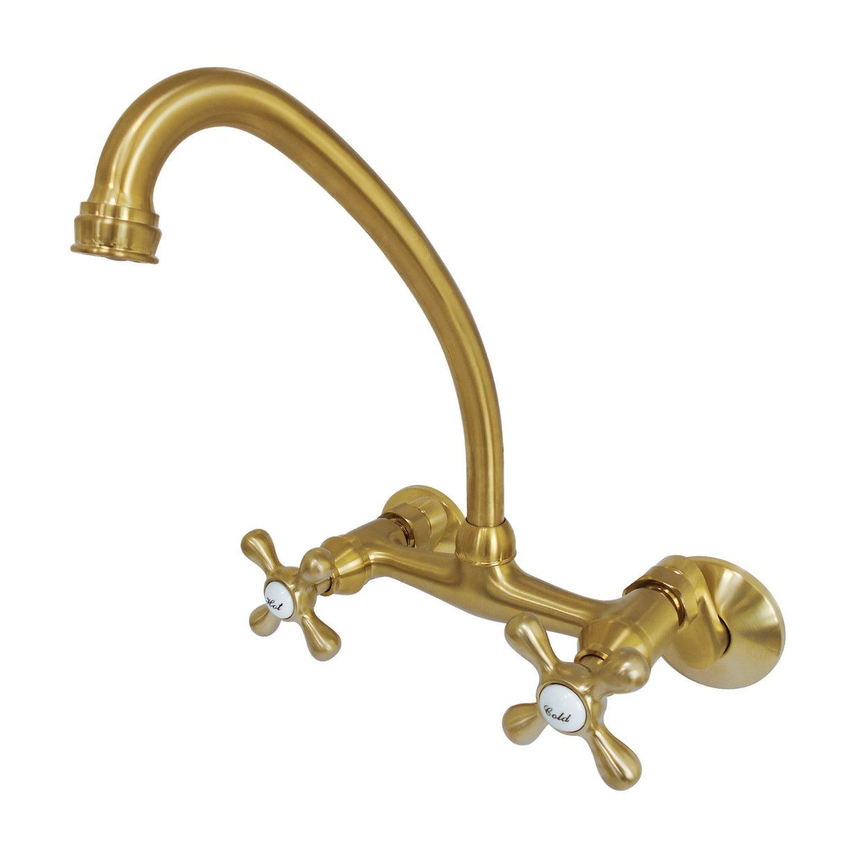 Kingston KS214SB Two-Handle 2-Hole Wall Mount Kitchen Faucet, Brushed Brass