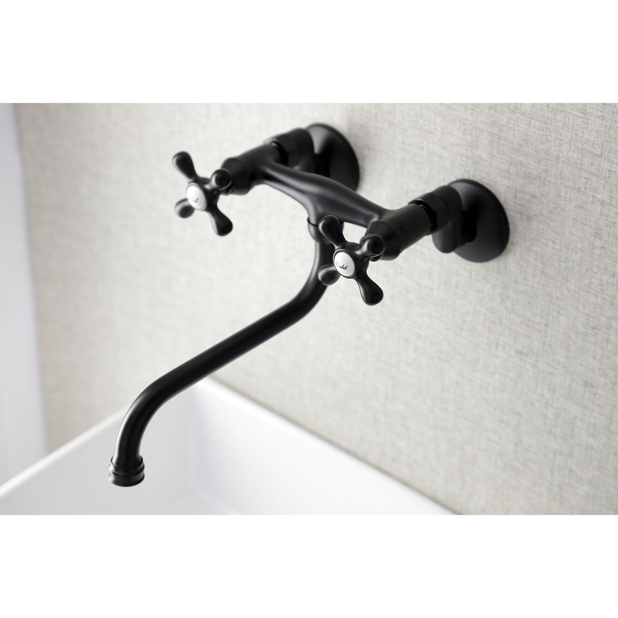 Kingston KS215MB Two-Handle 2-Hole Wall Mount Bathroom Faucet, Matte Black