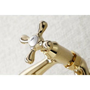 Kingston KS215PB Two-Handle 2-Hole Wall Mount Bathroom Faucet, Polished Brass