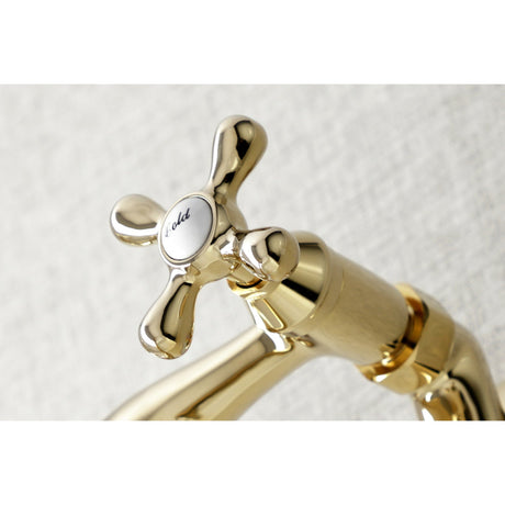 Kingston KS215PB Two-Handle 2-Hole Wall Mount Bathroom Faucet, Polished Brass