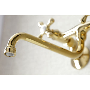 Kingston KS215PB Two-Handle 2-Hole Wall Mount Bathroom Faucet, Polished Brass