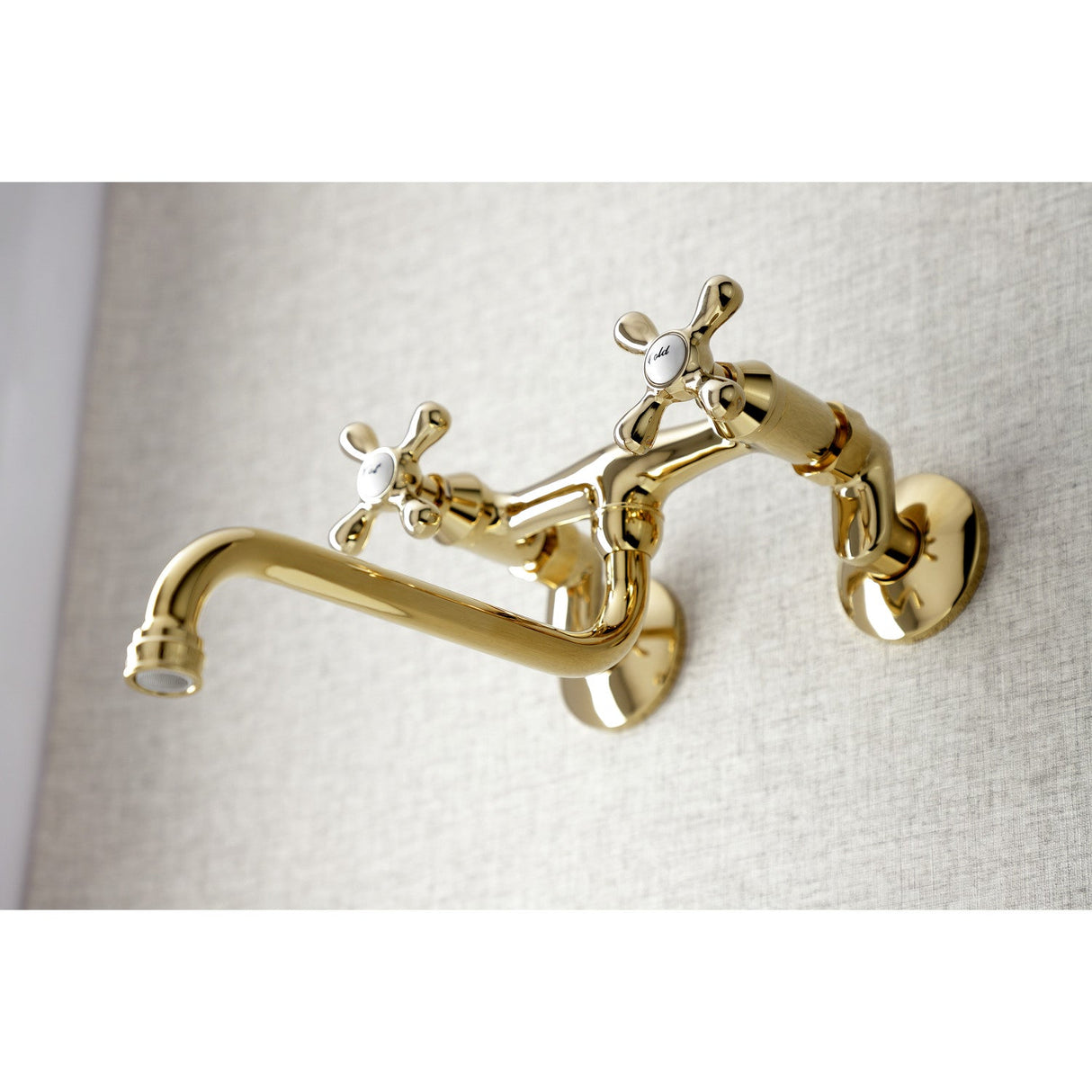Kingston KS215PB Two-Handle 2-Hole Wall Mount Bathroom Faucet, Polished Brass
