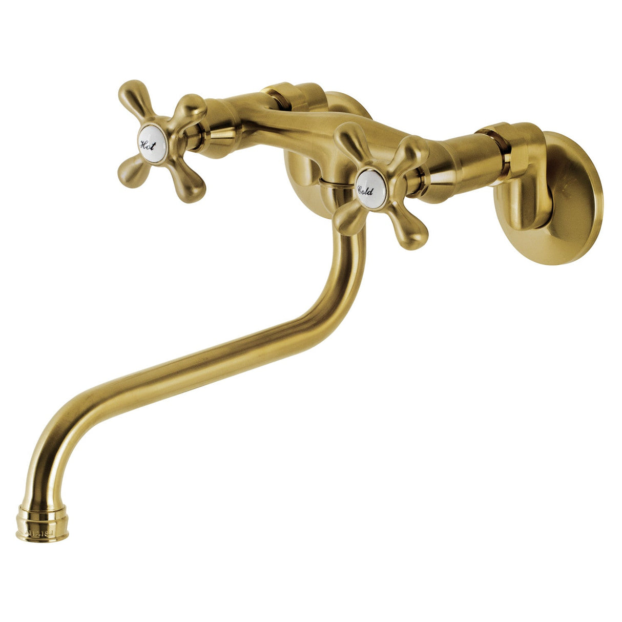 Kingston KS215SB Two-Handle 2-Hole Wall Mount Bathroom Faucet, Brushed Brass
