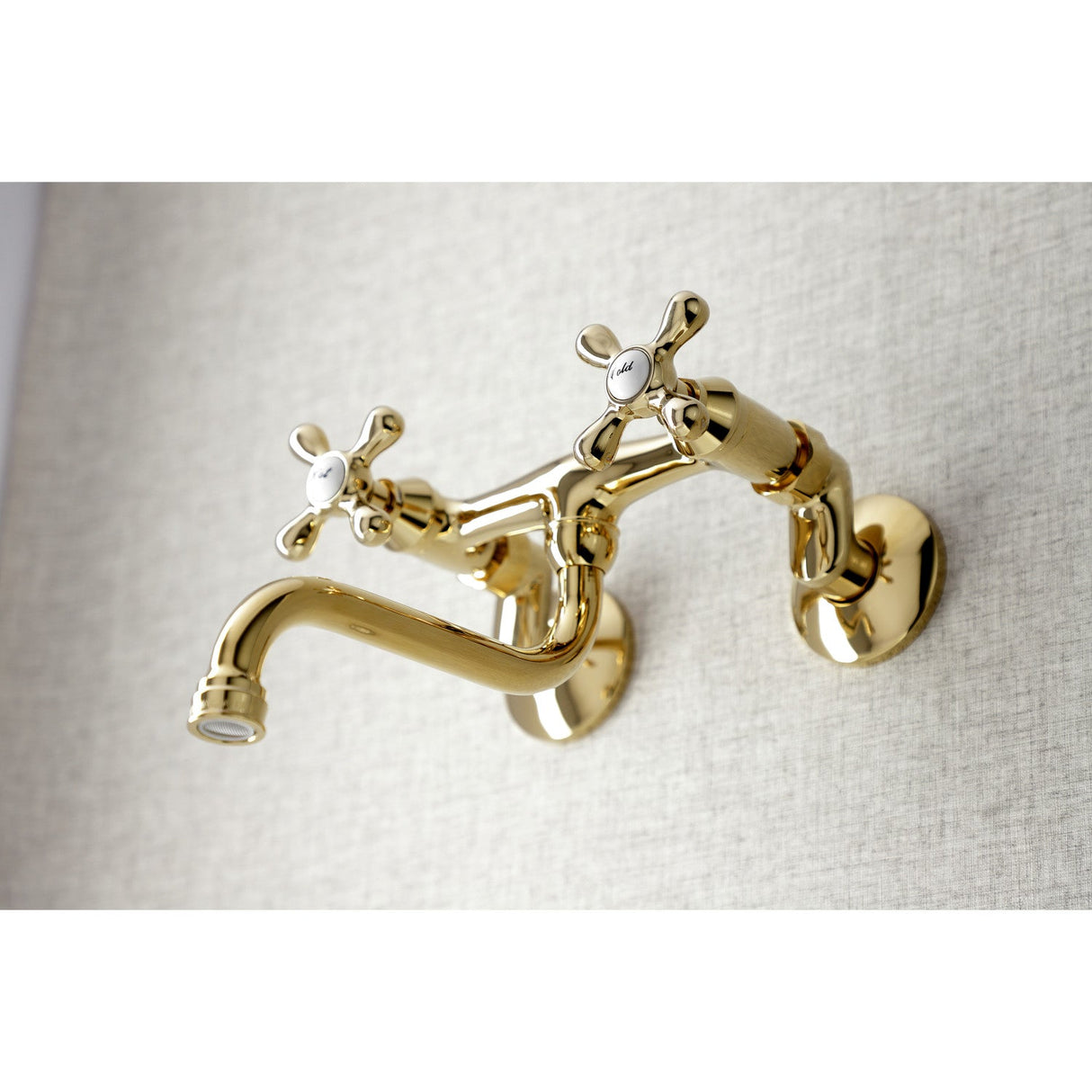 Kingston KS216PB Two-Handle 2-Hole Wall Mount Bathroom Faucet, Polished Brass