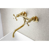 Kingston KS216PB Two-Handle 2-Hole Wall Mount Bathroom Faucet, Polished Brass