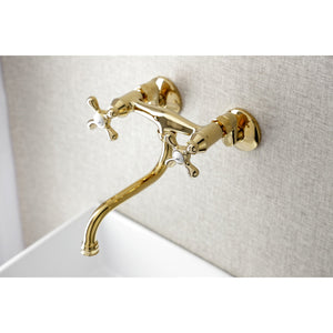 Kingston KS216PB Two-Handle 2-Hole Wall Mount Bathroom Faucet, Polished Brass