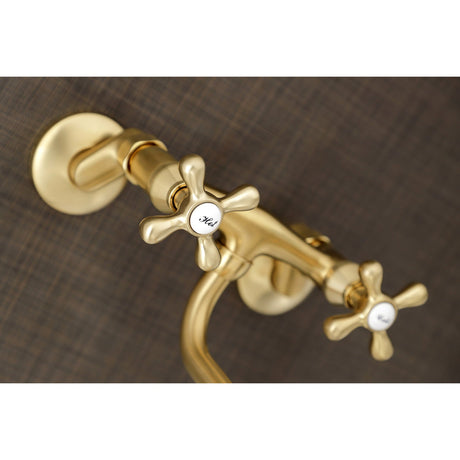 Kingston KS216SB Two-Handle 2-Hole Wall Mount Bathroom Faucet, Brushed Brass