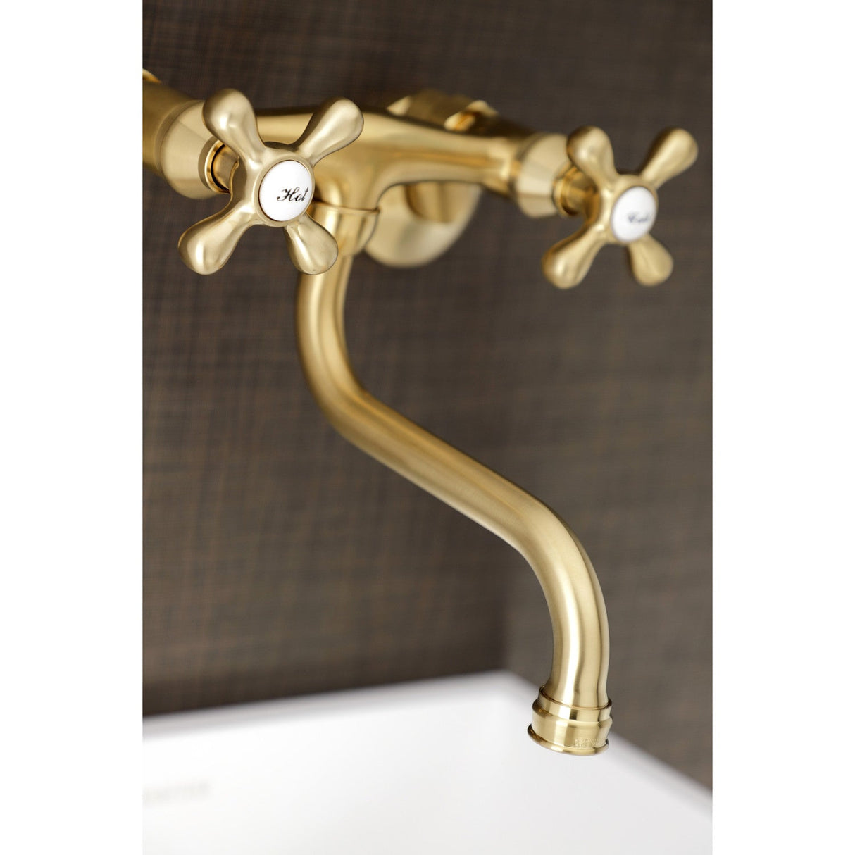 Kingston KS216SB Two-Handle 2-Hole Wall Mount Bathroom Faucet, Brushed Brass
