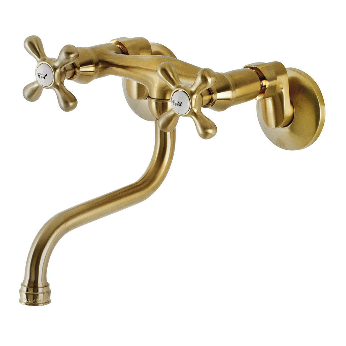 Kingston KS216SB Two-Handle 2-Hole Wall Mount Bathroom Faucet, Brushed Brass