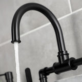 Whitaker KS2170KL Two-Handle 2-Hole Deck Mount Bridge Bathroom Faucet with Pop-Up Drain, Matte Black