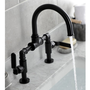 Whitaker KS2170KL Two-Handle 2-Hole Deck Mount Bridge Bathroom Faucet with Pop-Up Drain, Matte Black