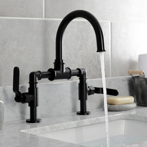 Whitaker KS2170KL Two-Handle 2-Hole Deck Mount Bridge Bathroom Faucet with Pop-Up Drain, Matte Black