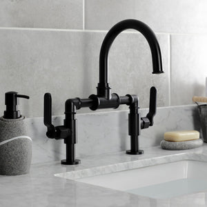 Whitaker KS2170KL Two-Handle 2-Hole Deck Mount Bridge Bathroom Faucet with Pop-Up Drain, Matte Black