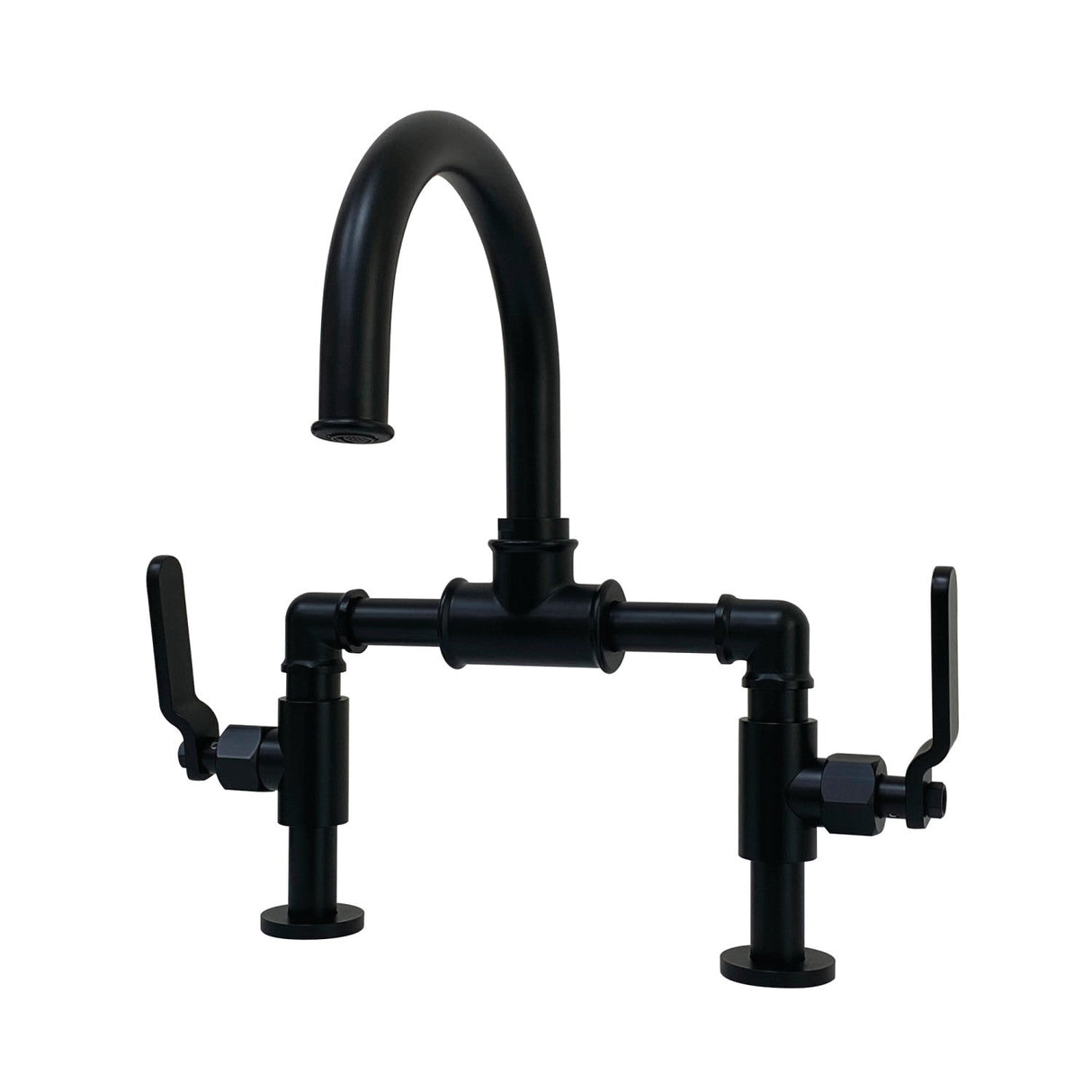 Whitaker KS2170KL Two-Handle 2-Hole Deck Mount Bridge Bathroom Faucet with Pop-Up Drain, Matte Black
