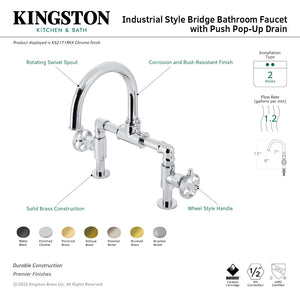 Webb KS2170RKX Two-Handle 2-Hole Deck Mount Bridge Bathroom Faucet with Knurled Handle and Push Pop-Up Drain, Matte Black