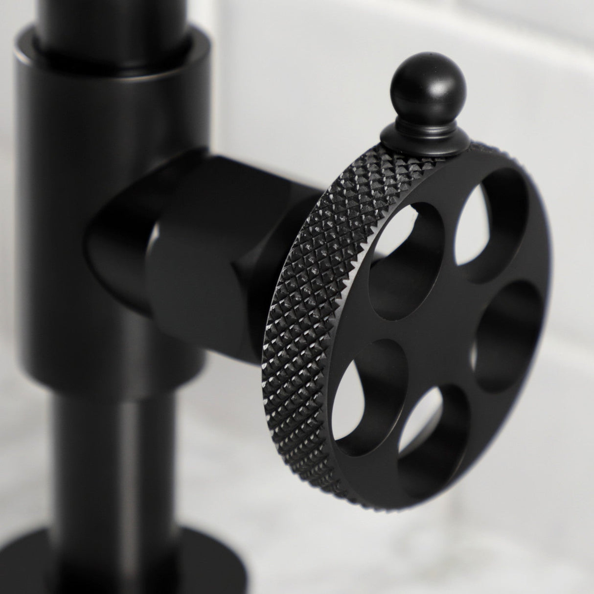 Webb KS2170RKX Two-Handle 2-Hole Deck Mount Bridge Bathroom Faucet with Knurled Handle and Push Pop-Up Drain, Matte Black