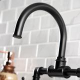 Webb KS2170RKX Two-Handle 2-Hole Deck Mount Bridge Bathroom Faucet with Knurled Handle and Push Pop-Up Drain, Matte Black