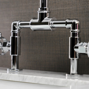 Webb KS2171RKX Two-Handle 2-Hole Deck Mount Bridge Bathroom Faucet with Knurled Handle and Push Pop-Up Drain, Polished Chrome