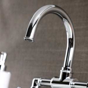 Webb KS2171RKX Two-Handle 2-Hole Deck Mount Bridge Bathroom Faucet with Knurled Handle and Push Pop-Up Drain, Polished Chrome