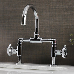 Webb KS2171RKX Two-Handle 2-Hole Deck Mount Bridge Bathroom Faucet with Knurled Handle and Push Pop-Up Drain, Polished Chrome