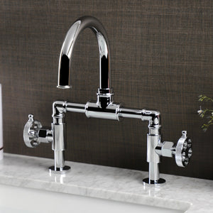 Webb KS2171RKX Two-Handle 2-Hole Deck Mount Bridge Bathroom Faucet with Knurled Handle and Push Pop-Up Drain, Polished Chrome