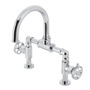 Webb KS2171RKX Two-Handle 2-Hole Deck Mount Bridge Bathroom Faucet with Knurled Handle and Push Pop-Up Drain, Polished Chrome