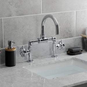 Belknap KS2171RX Two-Handle 2-Hole Deck Mount Bridge Bathroom Faucet with Pop-Up Drain, Polished Chrome