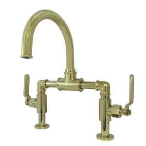 Whitaker KS2172KL Two-Handle 2-Hole Deck Mount Bridge Bathroom Faucet with Pop-Up Drain, Polished Brass
